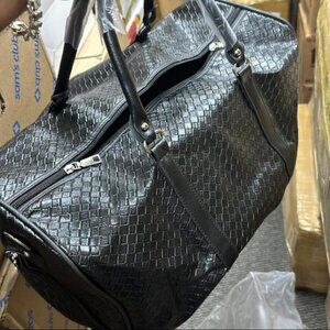 🖤 Woven Faux Leather Duffle Bag – Black | Large | Luxury Travel Bag